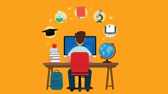 Student learning at a computer